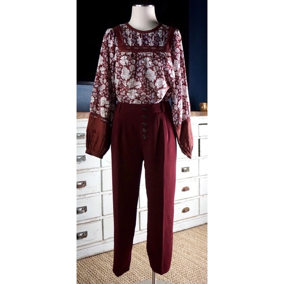 Anthropologie Sasha Button Fly Wine Trousers New 4 - Picture 6 of 16